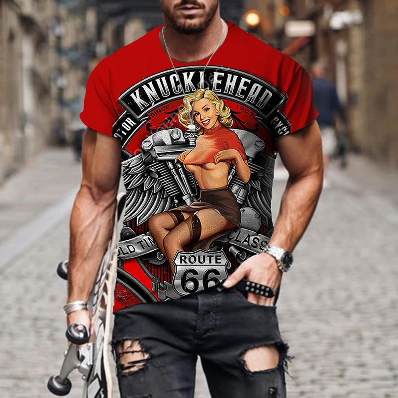 

Summer Men's 3D Print Retro Tee Urban Beauty Graphic Rock Hip Hop Street Style Biker Graphic Short Sleeve Oversized Tee