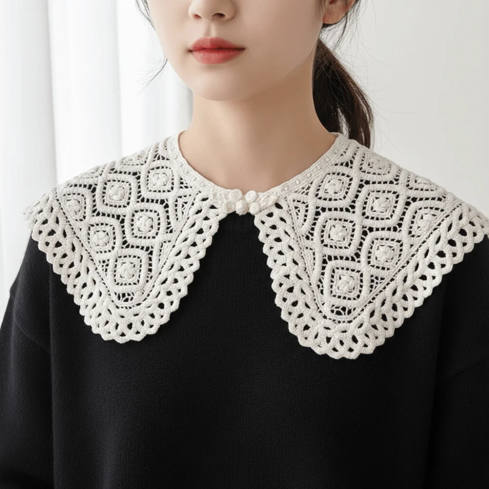 All-match Cape Lace Fake Collar Hollow Out Cloak Blouse Shoulders Fake Collar Korean Style Wraps Knitted Shawl Female