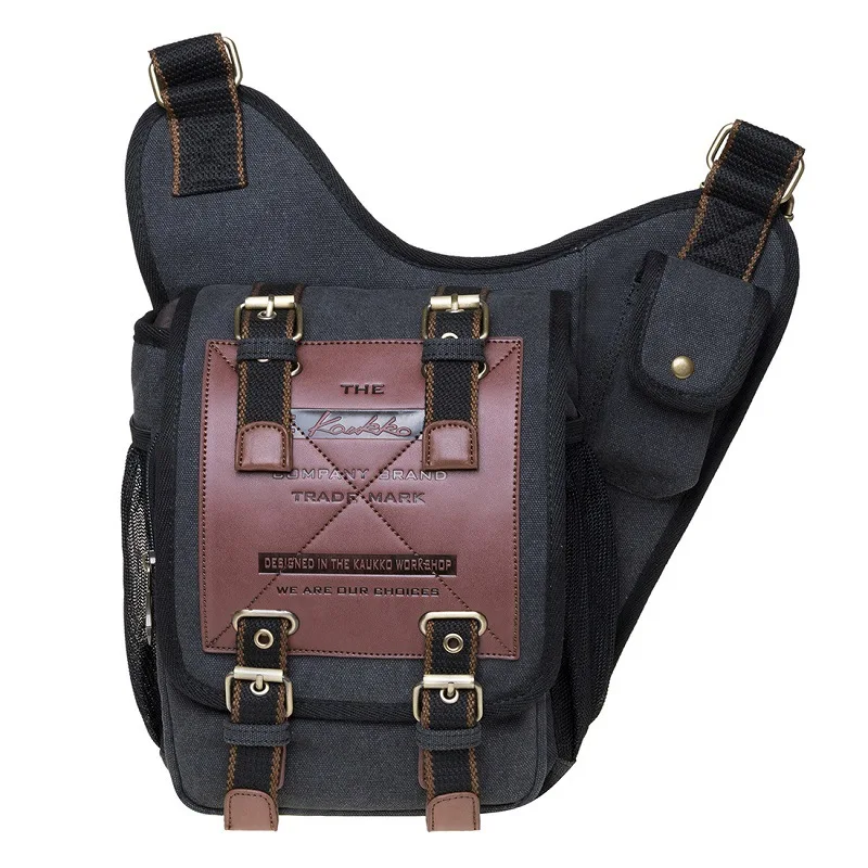 Canvas retro mailman bag, men's cross-body bag, tactical single-shoulder bag, waist bag, outdoor casual leather chest bag