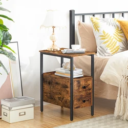 HOOBRO-mesita de noche para espacios pequeños, mueble de madera con cajón y estante de almacenamiento abierto