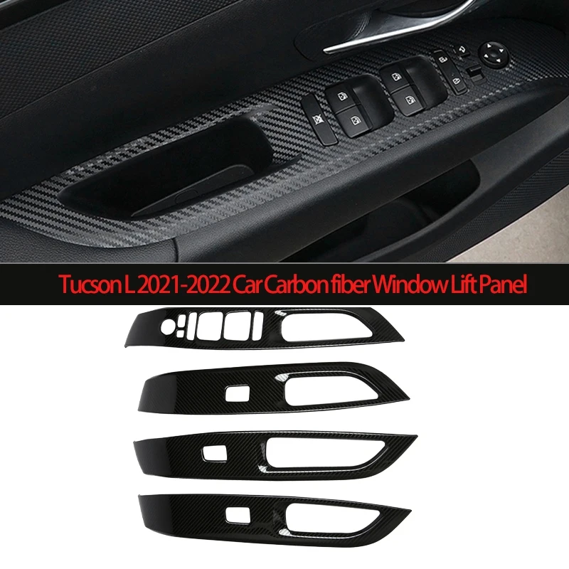 Car Carbon Fiber Pattern Window Lift Panel Car Interior Armrest Panel Glass Lift Switch For Hyundai Tucson L 2021-2022