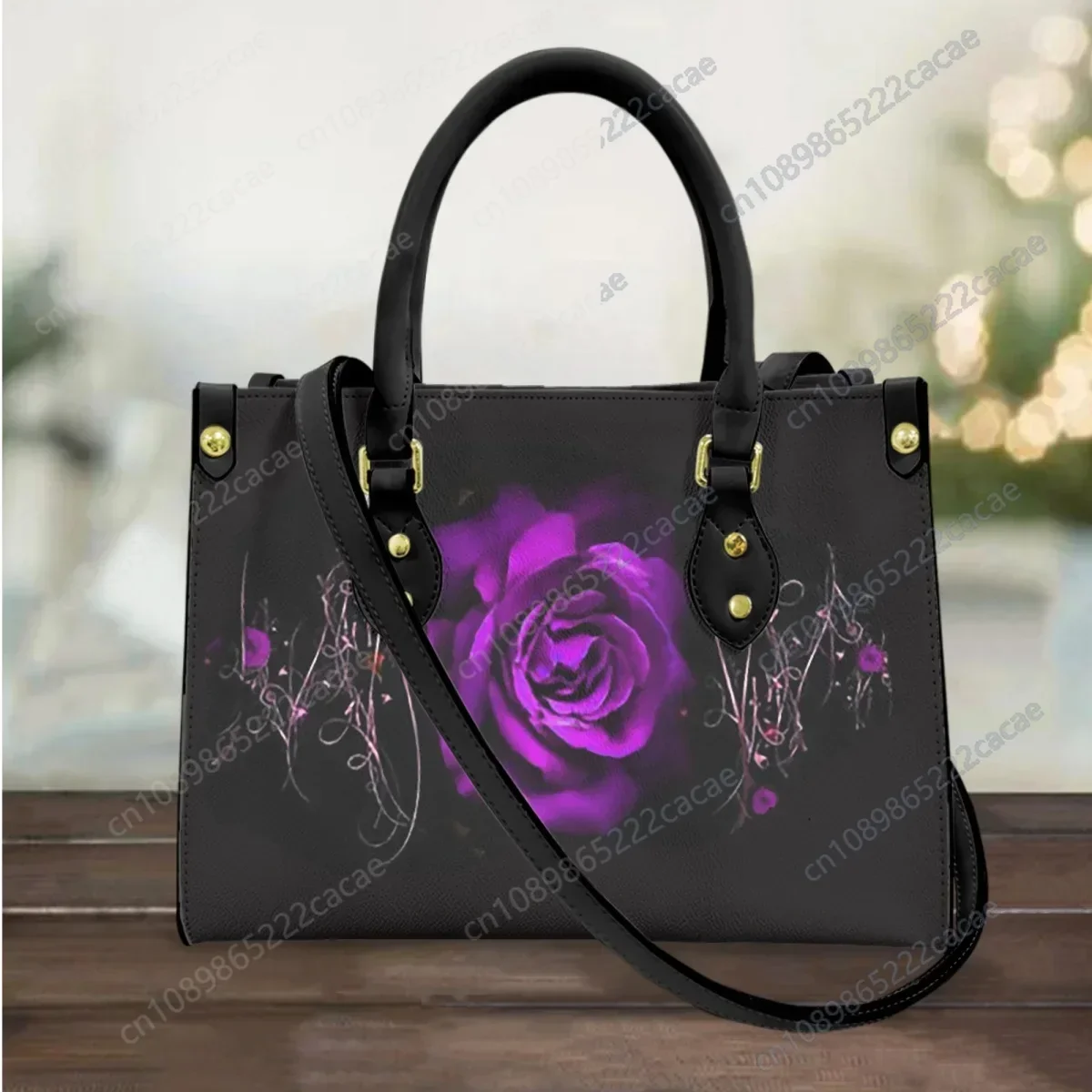 Purple Gothic Rose Design Cross Body for Women Top-Handle Leather Luxury Female Handbags Casual Messenger Shoulder Bags Mujer