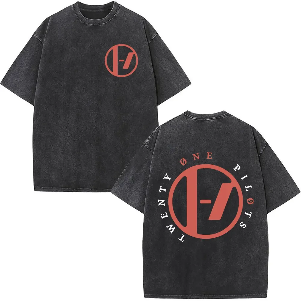 Washed T-shirt Rock Band Twenty One Pilots graphic Vintage Men Women Fashion Hip Hop T-shirts Cotton Casual T Shirt Streetwear image 3