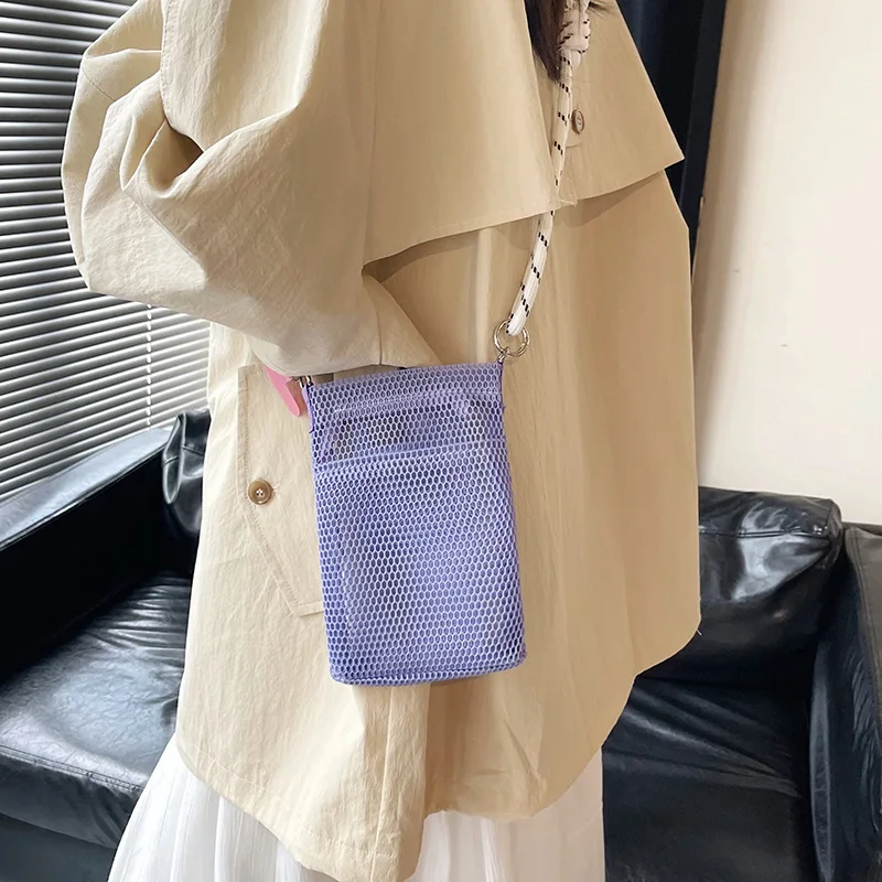 

Ladies' Crossbody Bags Japanese Solid Color Simple Fashionable Versatile Hollow Portable Compact Portable Luxury Brand Phone Bag