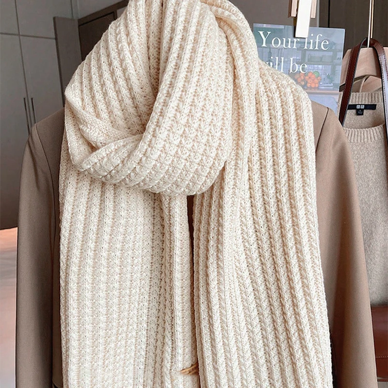 Korea Styles New Knitted Winter Scarf for Women Fashion Solid Color Cashmere Tassel Shawl Travel Pashmina Warm Lady Long Scarves