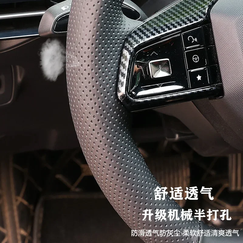 Hand-stitched Anti-Slip black genuine leather Car Steering Wheel Cover For MG 4 Mulan 2022 2023 car Interior Accessories