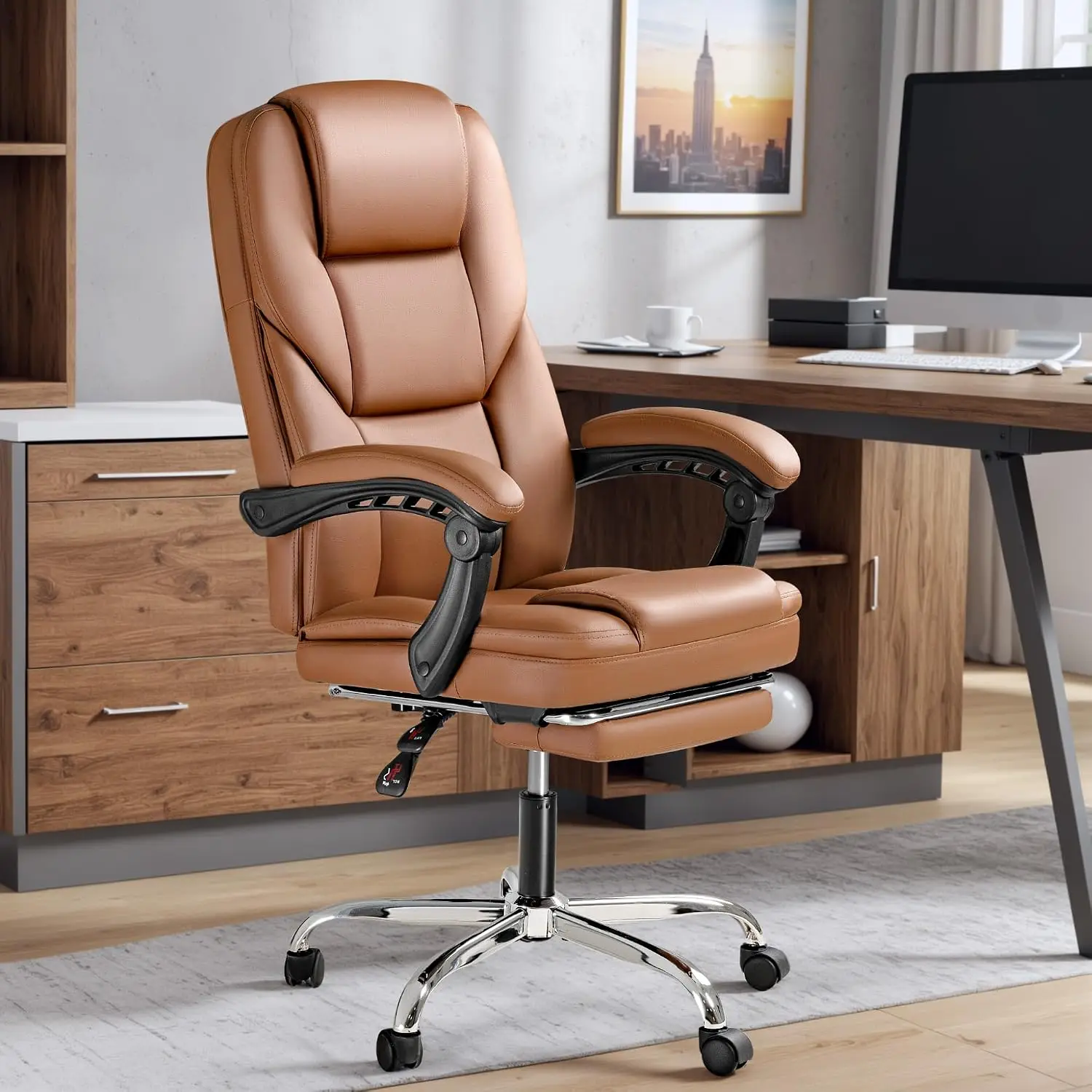 Ergonomic Executive Office Chair with Footrest Reclining High Back Leather Desk Chair Lumbar Support 400LBS, Customized