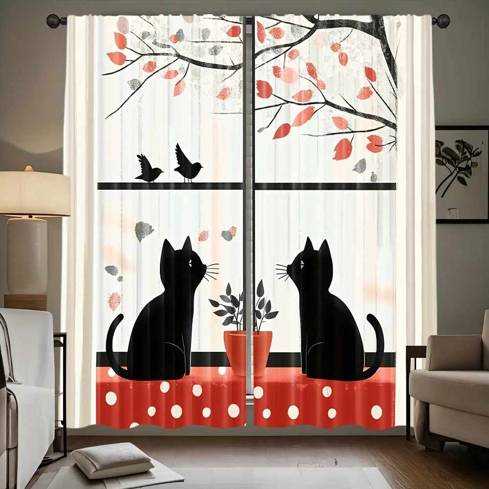 

2 панели современных штор с изображением счастливой кошачьей семьи, милый декор с животными для спальни, офиса, гостиной, кабинета, декоративные занавески
