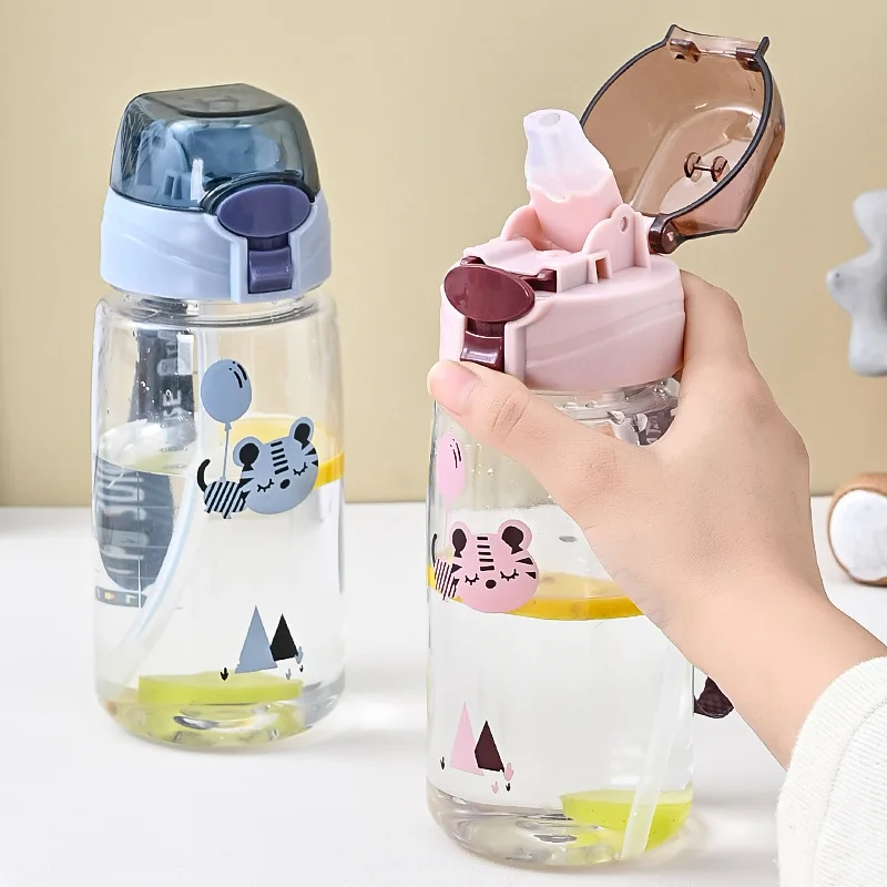 Children's Straw Water Cup High Temperature Resistant Cartoon Cute Plastic Casual Cup Direct Drinking Large Capacity Kettle
