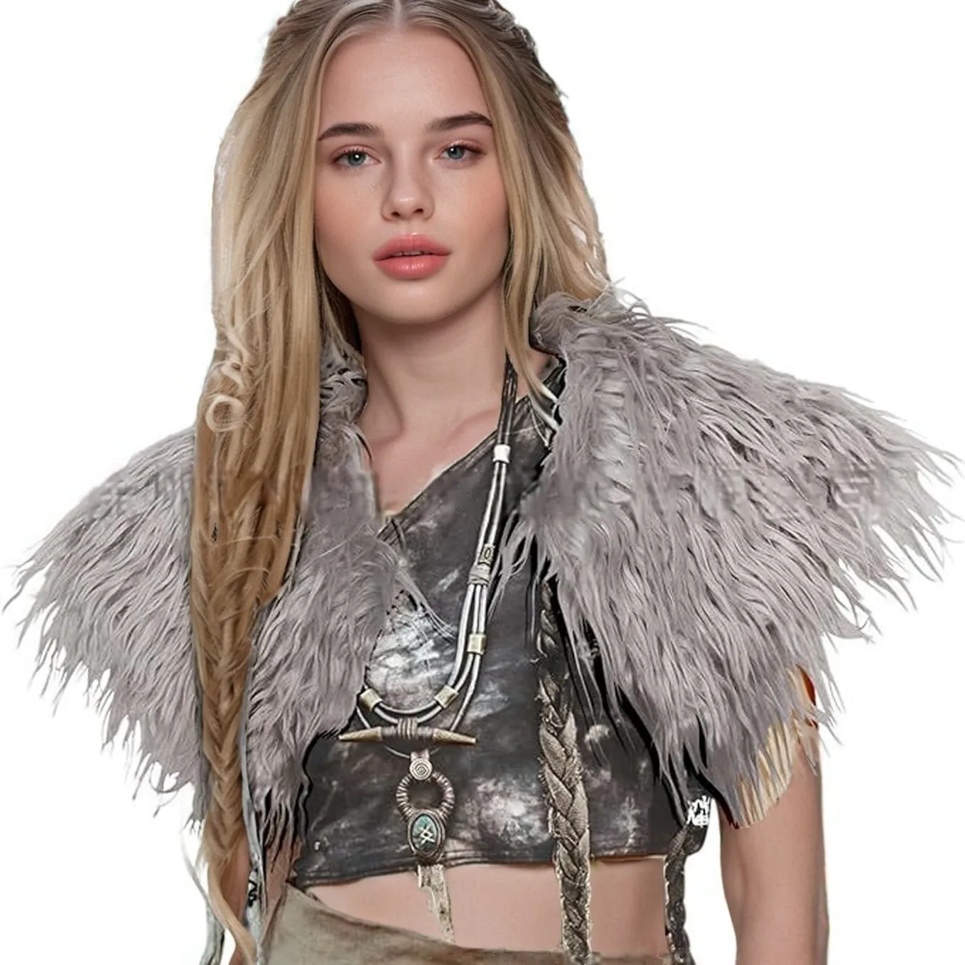 Viking Cloak Costume WOmen Fur Collar Medieval Renaissance Wrap King Warrior Cape Shawl Halloween LARP Cosplay Costume