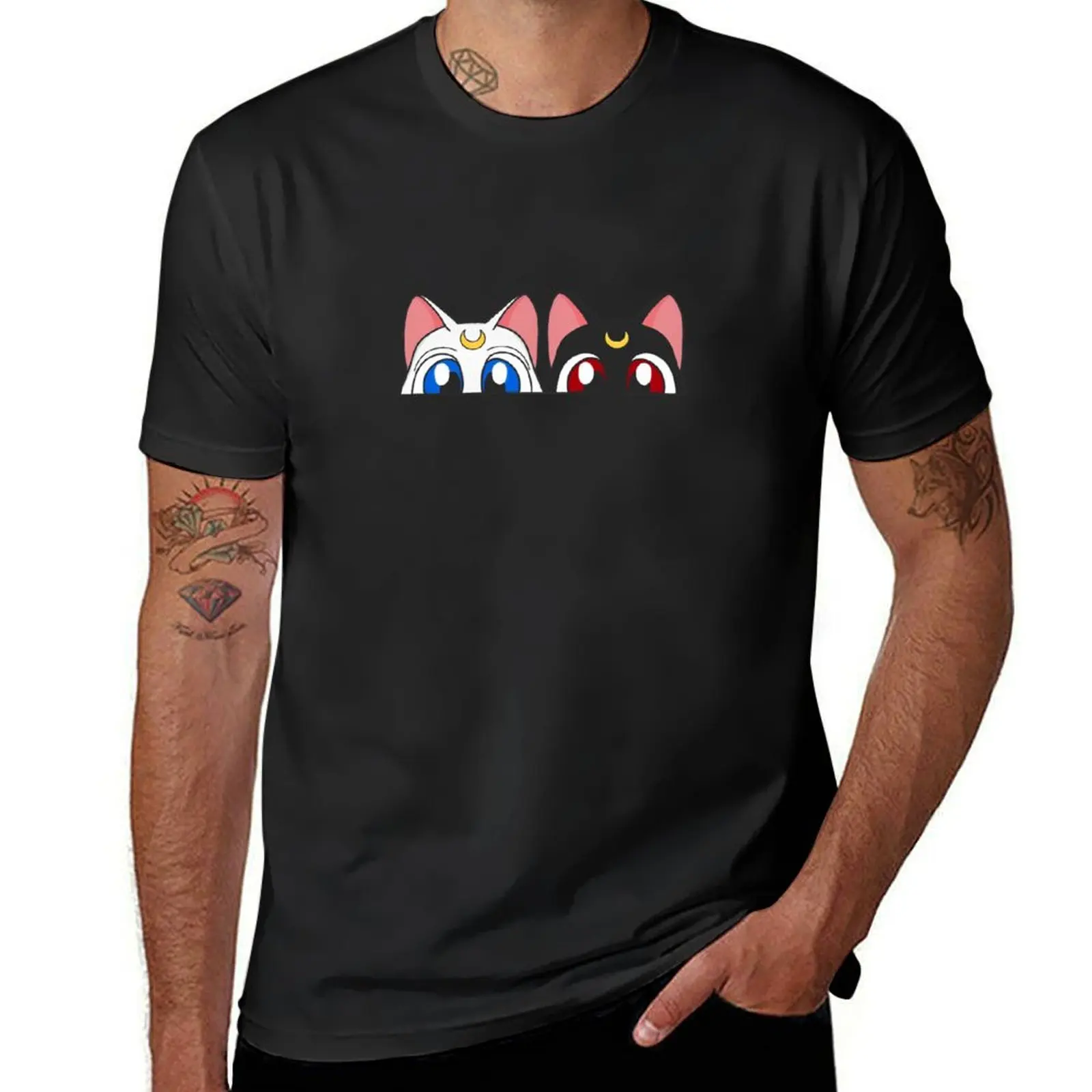 

#LUNA#ARTEMIS Moon, and Cat かわいいシローン-つづく T-Shirt tees Aesthetic clothing plus sizes oversized t shirt men