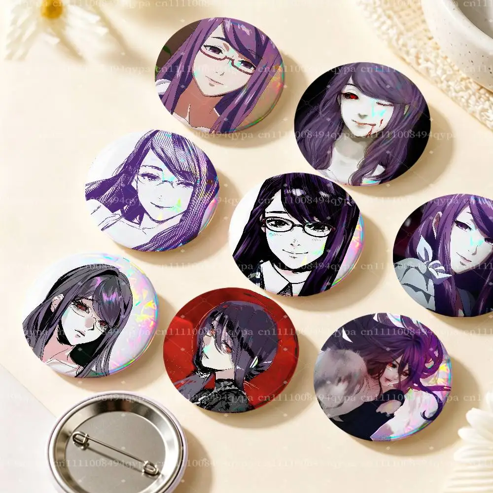 Rize T-Tokyo G-Ghoul Button Supplies Round Badge Pins Clothes Decor Includes Metal Pin Back Cover, Metal Cover,Laser Film