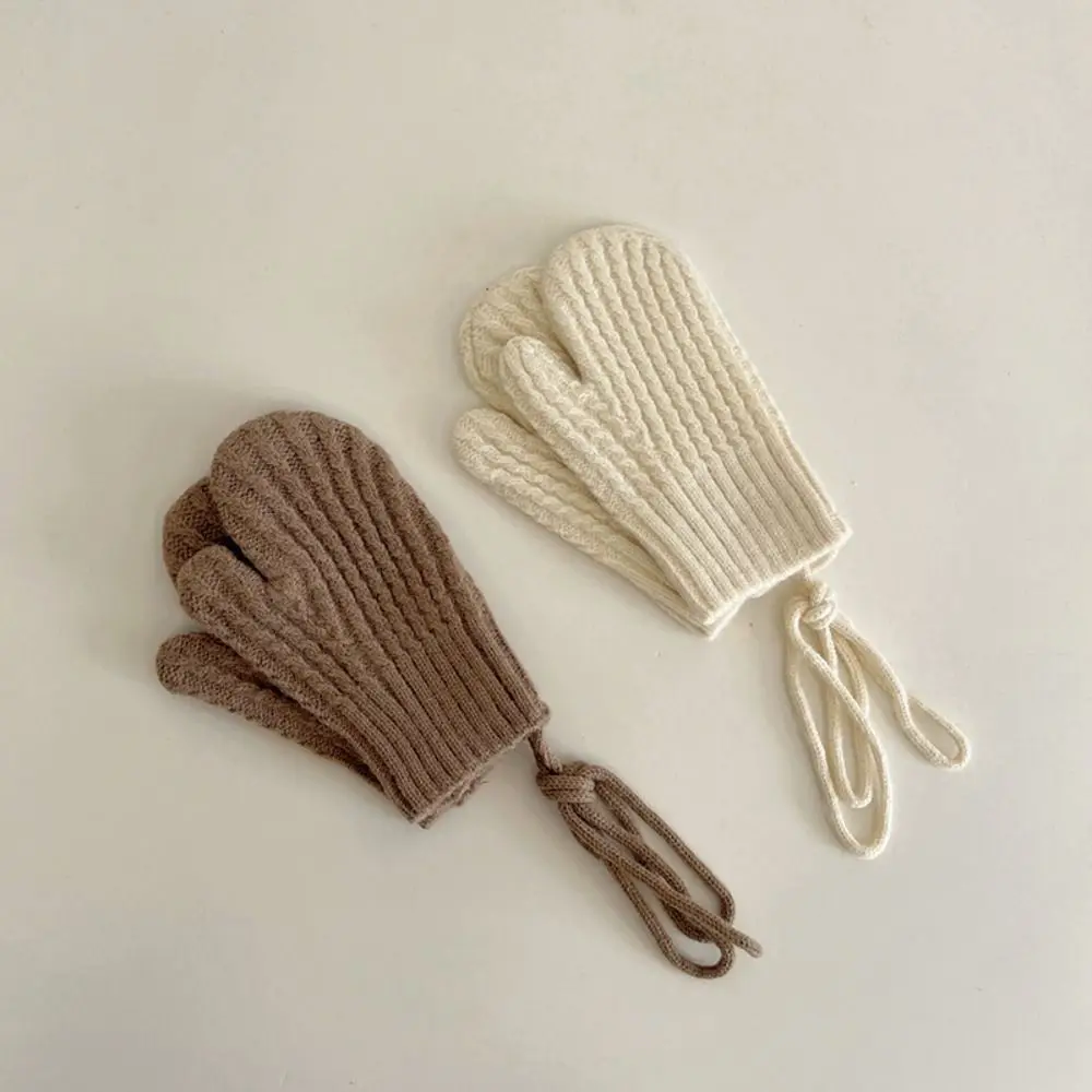 

Fashion Autumn Winter Knit Gloves Coldproof Solid Color Children Mittens Warm Casual Lacing Gloves for Children