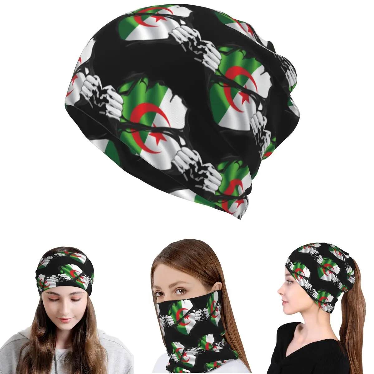 

Algerian Pure Blood Flag Black Bandana Neck Cover Mask Scarf Multi-use Headband Beanies Hat Unisex Adult Winter
