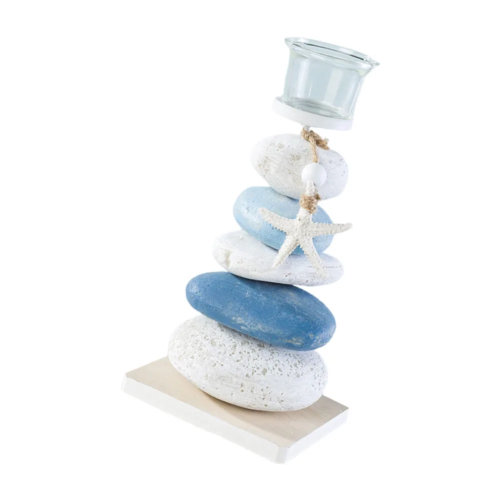 

1pc Stone Candlestick Decoration Grace Holders Retro Home Decorative Candlesticks Coffee Table Med Style Blue White Stone