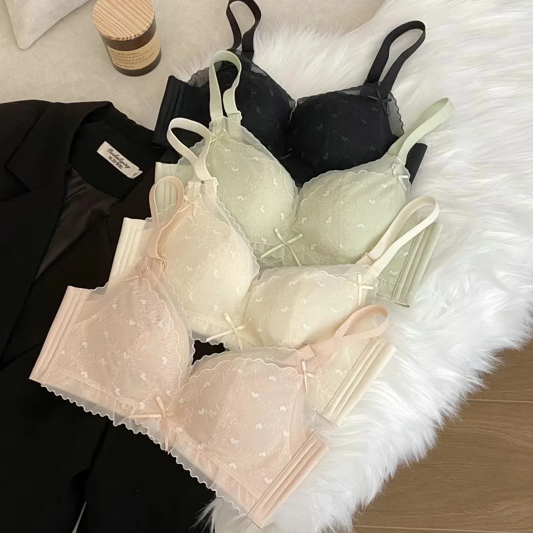 Gathering Adjustable Lace Bra Set Comfortable Without Steel Ring to Collect Bylap Girls Underwear Anti-Sagging Sweet Lace Bra
