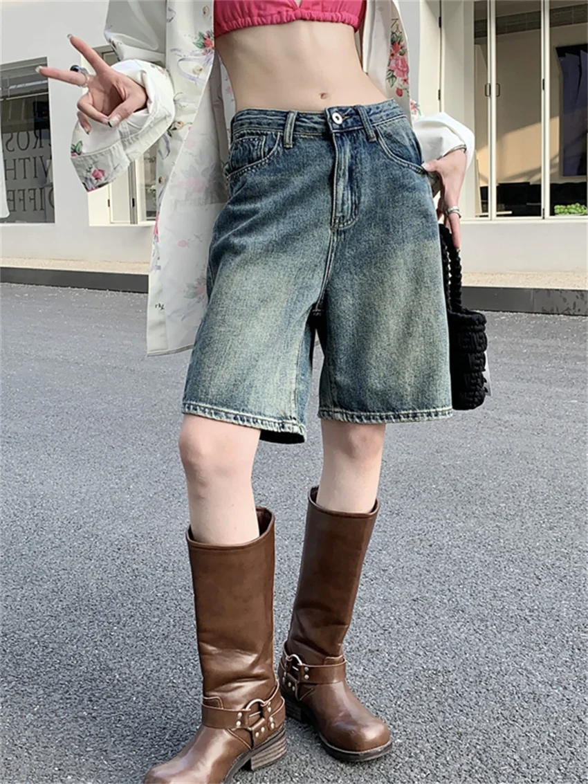 Alien Kitty Half Jeans Pants Women Streetwear 2023 Daily Casual All Match High Waist Slim Wide Leg Summer Chic Loose New Shorts