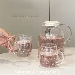 Bow  Patter  Water Glass Bottle Teapot Glass Cup with Bow Handle  Heat Resistant Glass Lover Tea Sets Kettle Water Cup Bottle