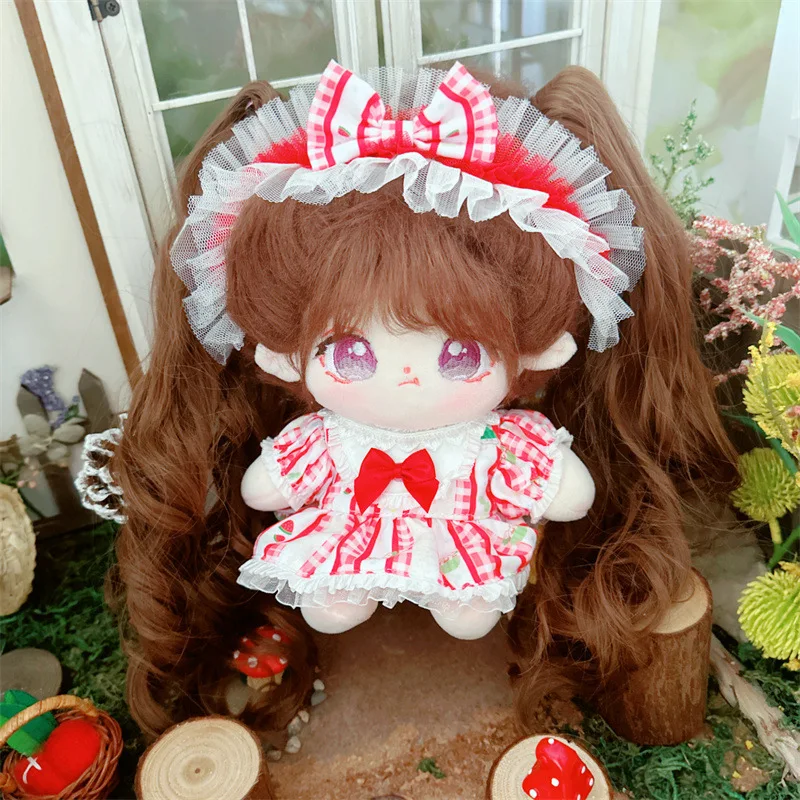 

Cute Red Strawberry Cherry Dress Doll Clothes for 20cm Double Horsetail Idol Doll Outfit Accessories Overall for Star Plush Toys