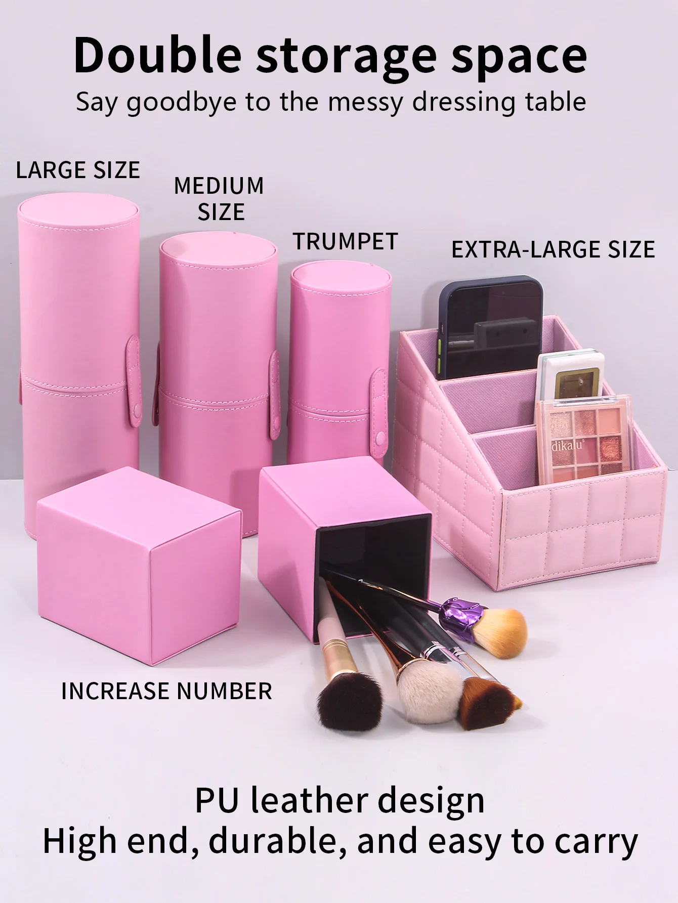 Pink Series Makeup Brush Holder Large Capacity Make up Brush Case Organizer Cosmetic Cup Cylinder Storage Bag