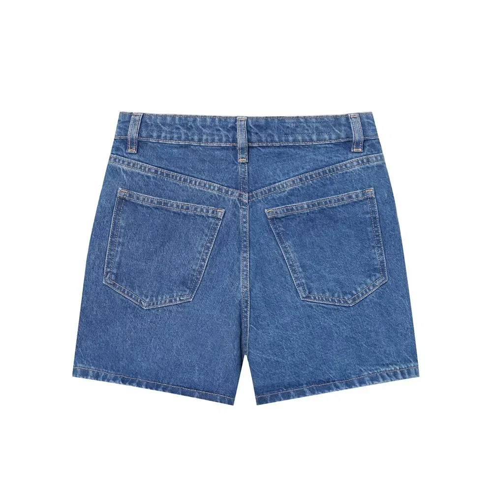 شورت جينز نسائي بخصر متقاطع عالي الخصر من قماش الدنيم بتصميم قديم شورت جينز مريح أنيق للنساء