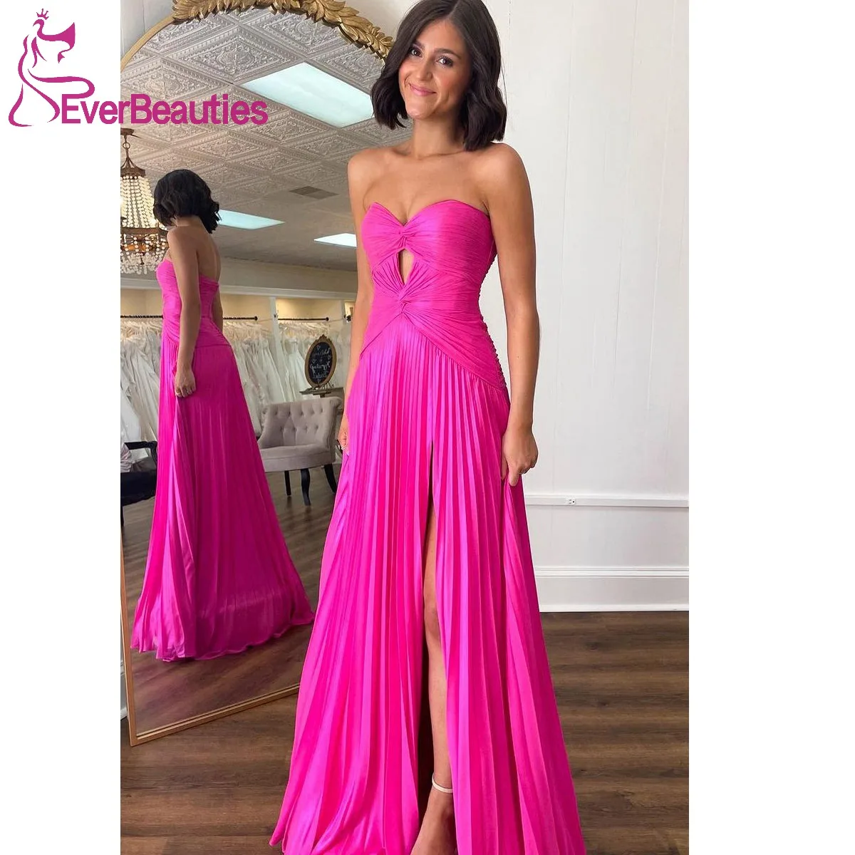 Vestido largo De gasa con abertura lateral para Mujer, traje Formal De fiesta, corte en A, 2024