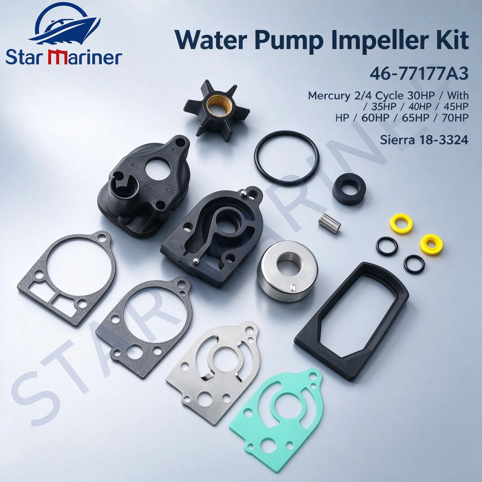 Outboard Engine Parts Water Pump Impeller Kit 46-77177A3 18-3324 For Mercury 2/4 Cycle 30/35/40/45/60/65/70HP With Base Housing