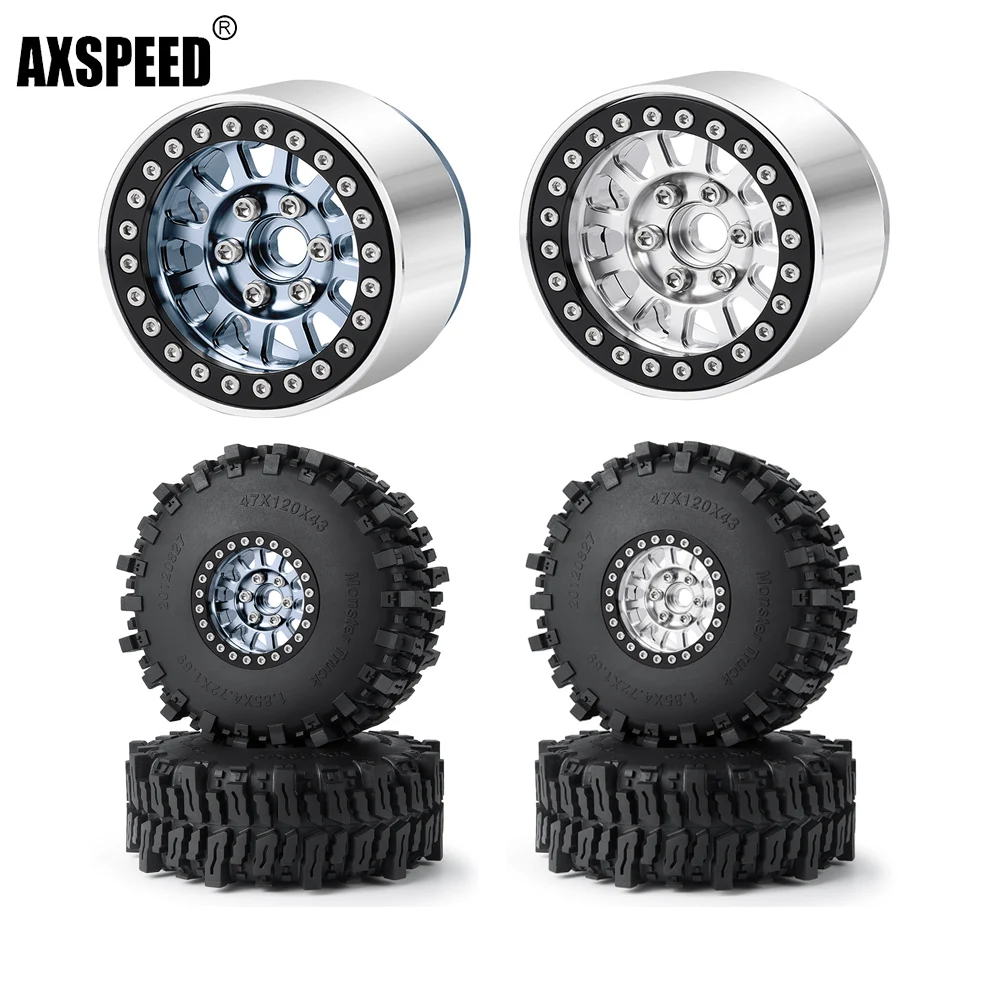 

AXSPEED Aluminum 1.9 Beadlock Wheel Rim Hub Wheel Tires Set for 1/10 RC Crawler Car Axial SCX10 D90 TRX-4 RC Car Spare Part