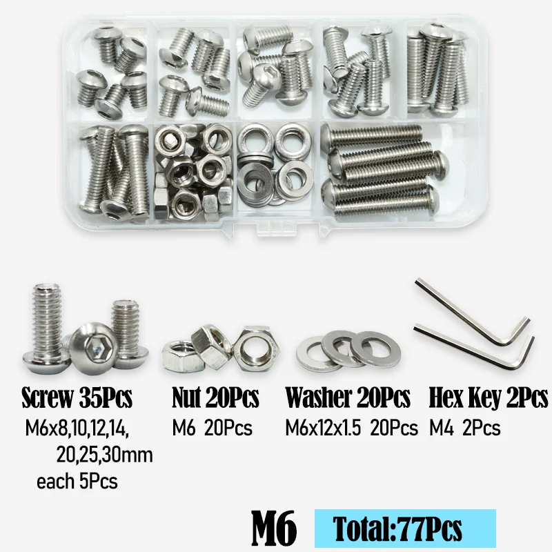 Innensechskant-Halbrundkopfschraube, Mutter, Unterlegscheibe, M2, M3, M4, M5, M6, Edelstahl, Inbus, vollständiger Maschinenbolzen für Motorradmöbel – Detail 5