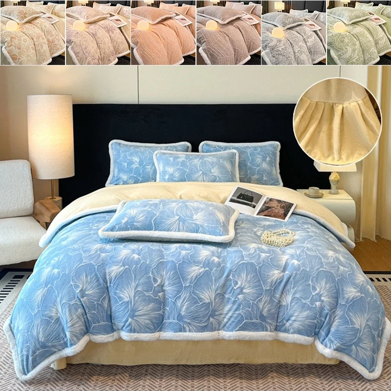 

2025 New Printed Milk Velvet Duvet Cover Winter Super Soft Warm Bed Sheet Pillowcases Machine Washable Bedding Set Set De Cama