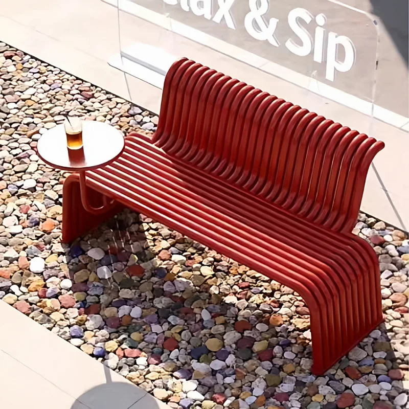 HYS Outdoor Chair Cafe Courtyard Park Milk Tea Shop Metal Double Bench Leisure Chair with Small Round Table and Chair Kit