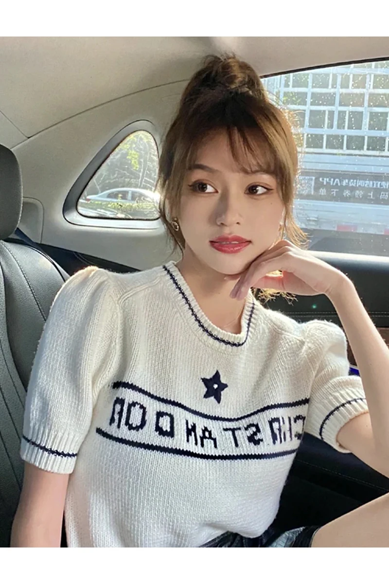 Summer 2025 New Design Knitted Short Sleeve Base Shirt Women's Inner Wear Fashionable Base Layer Top Korean Style round Neck