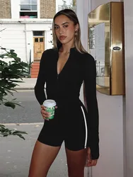 Mozision Sporty Tracksuit For Women Black With Zipper Long Sleeve Tops And Shorts Matching Sets Ladies Workout  Two Piece Set