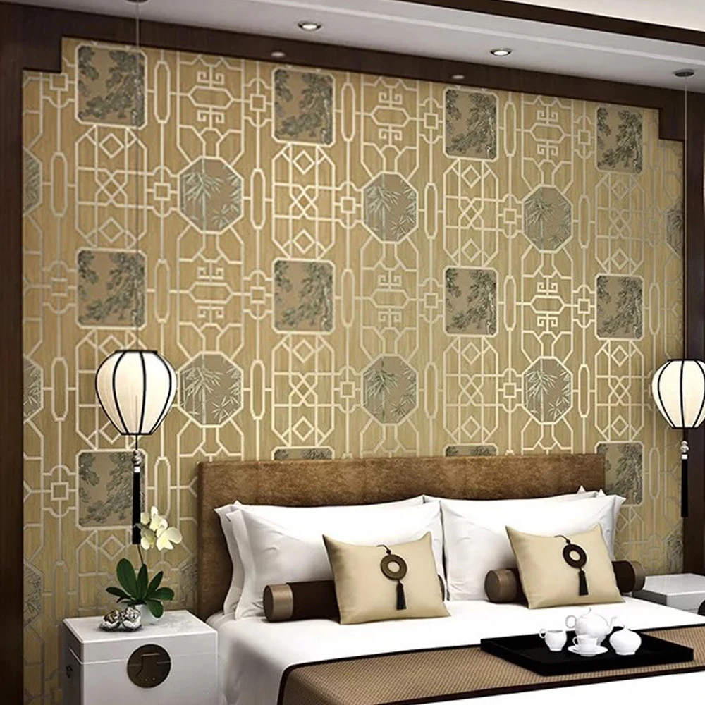 

Waterproof Pvc Chinese Wallpaper Living Tea Room Bedroom Shop Wallpaper Carved Window Bamboo Classical 3D Wallpaper Restaurant