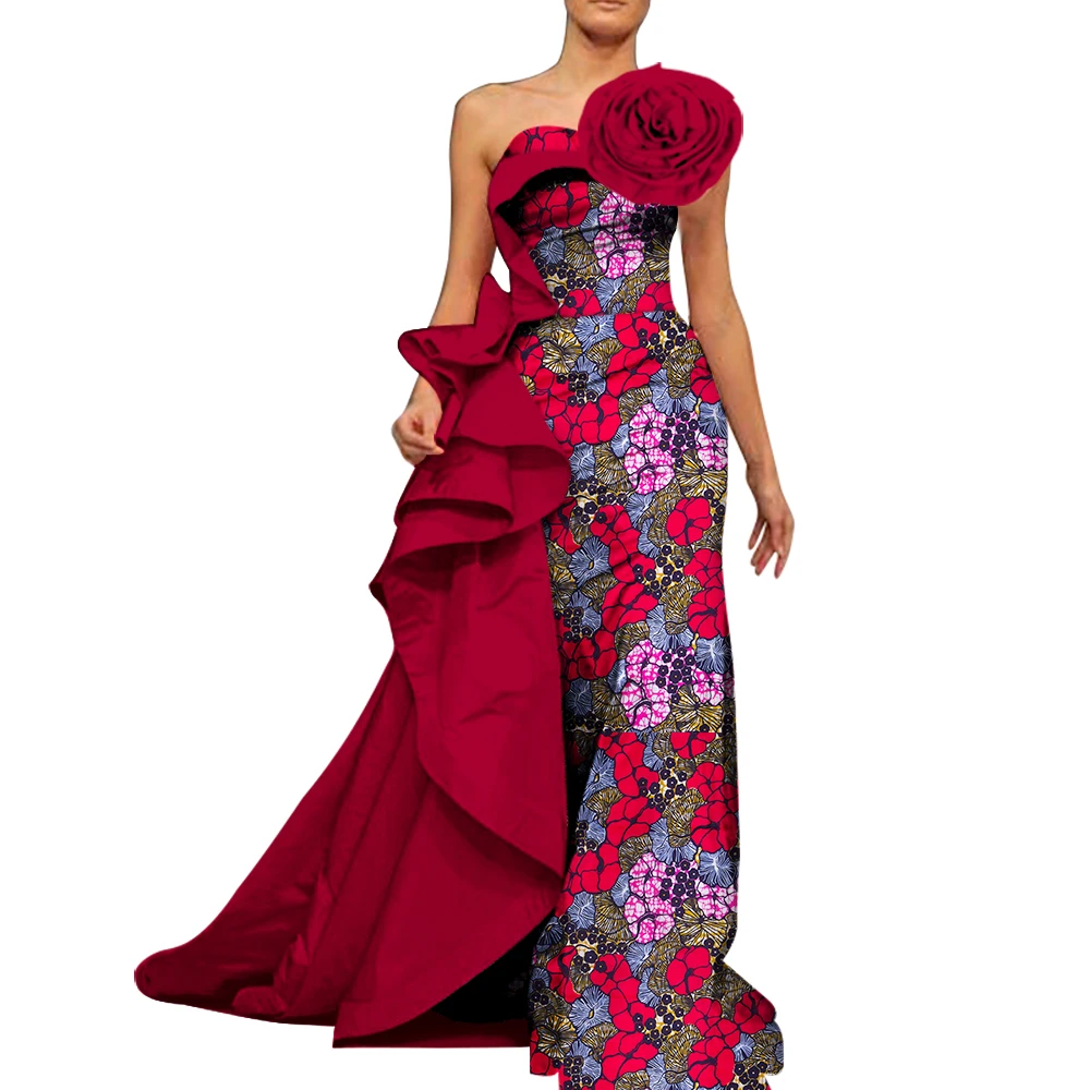 Elegante Afrikanische frauen Kleider Off Schulter Robe Lange Ankara Drucken Dashiki Kleid Afrikanische Party Kleidung WY5849