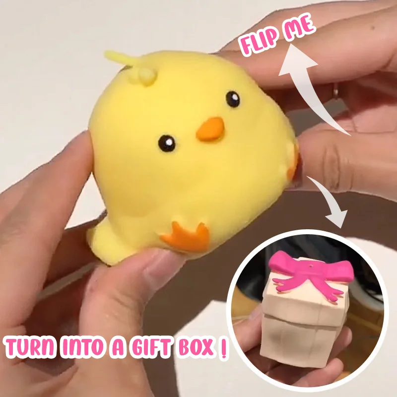 Creative Animal Flip Gifts Box Reversible Chick Frog Squeeze Animal Stress Relief Fidget Toys Pop Squishy Mochi