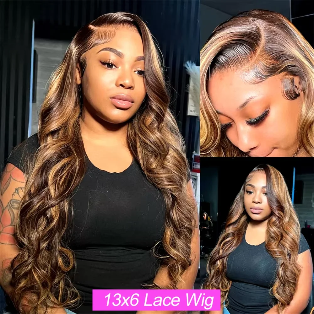 Colored 30 inch wigs human hair for women choice Brazilian 13x4 lace front wig body wave highlight 13x6 hd lace frontal wig