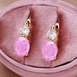 Personality Geometric Oval Cut Pink Frosted Zircon Drop Earrings For Girls Fine Wedding Party Jewelry Women Sexy Earrings