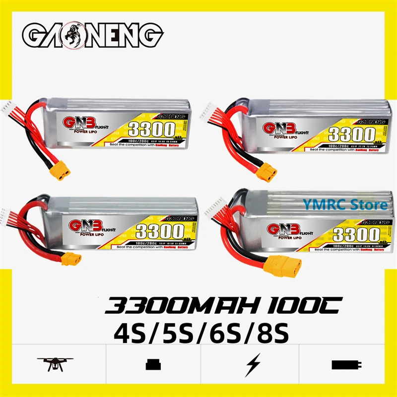 Gaoneng GNB 3300mAh 4S/5S/6S/8S 14.8V/18.5V/22.2V/29.6V 100C LiPo Battery with XT60/XT90/T Plug for RC Drone Fixed Wing Helicopt