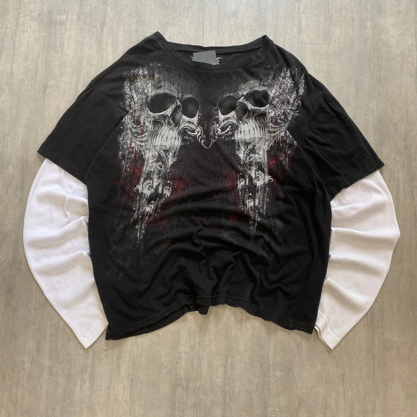 

Tapout Y2K Fake Two-Piece Tops Mens Hip-Hop Gothic Street Clothes American Trend Unisex Long-Sleeved Casual Fashion Baggy Tops