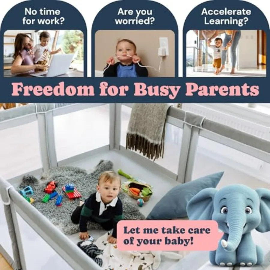 Box in rete extra large per neonati e bambini piccoli 70 x 59 pollici grigio Ideale per sale giochi da interno e da viaggio Tessuto bue resistente agli strappi con