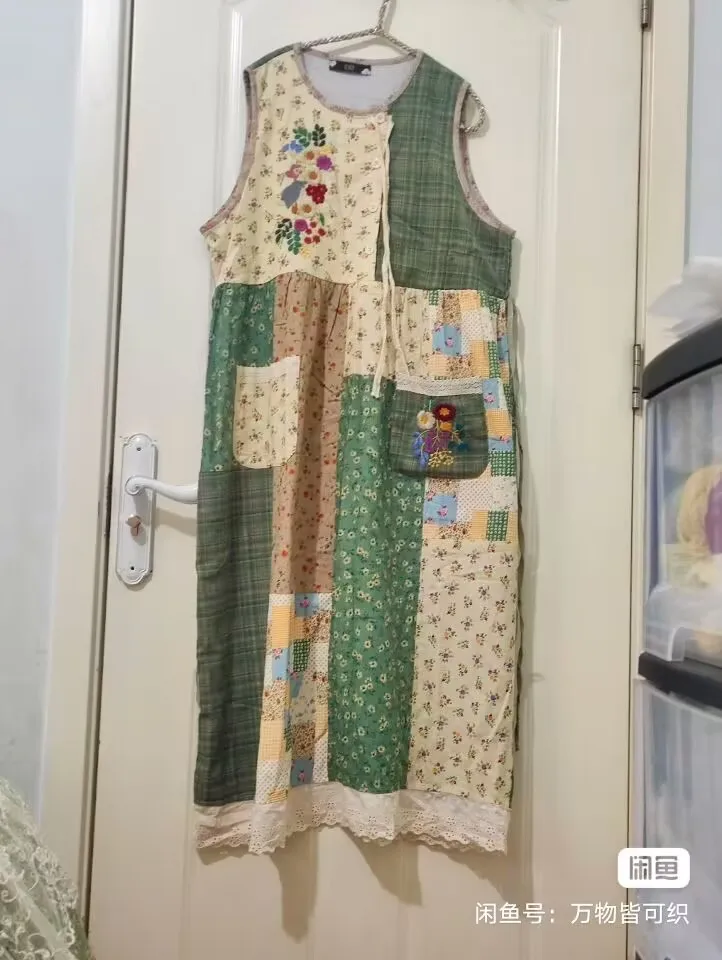 

Новый женский хлопковый льняной жилет, длинное платье, винтажный художественный свободный удобный лоскутный длинный жилет в стиле лесной девушки