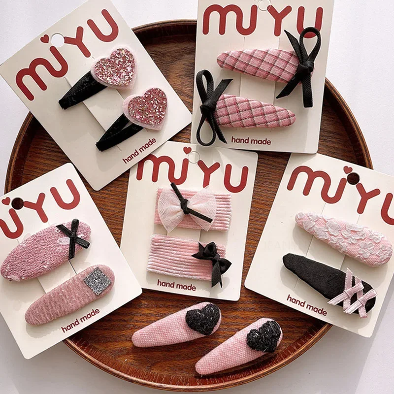 New Korean Sweet Versatile Pink Cloth Pattern Children Hair Clip Girls Baby Barrettes Headwear Kids Toddler Side Bangs Hairpin