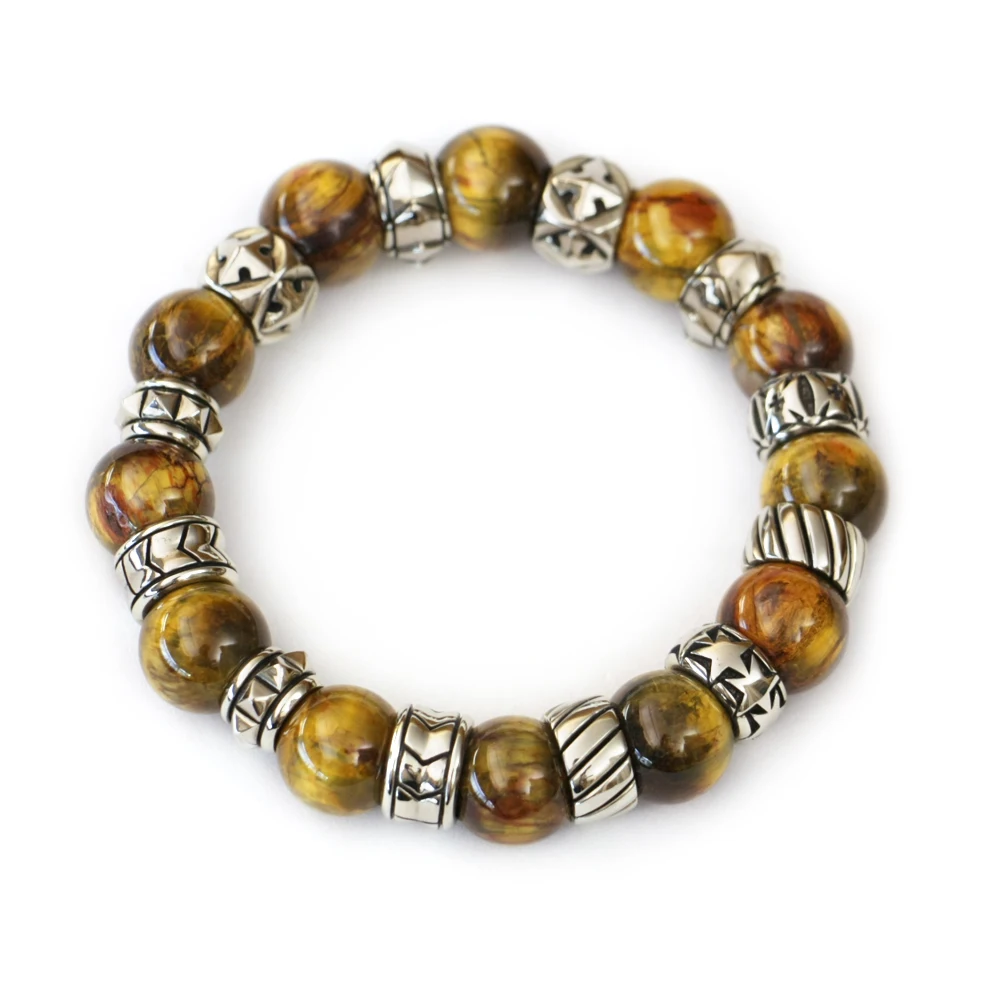 Cupronickel Accessory 12mm Round Beads Pietersite Mens Punk Bracelet CP475