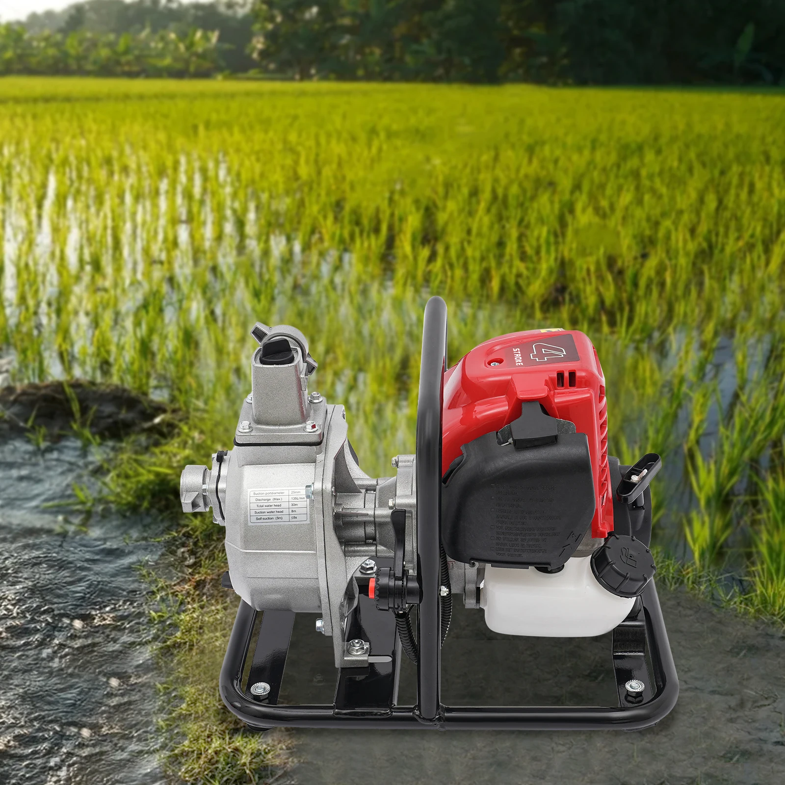 ปั๊มน้ำเครื่องยนต์เบนซิน 4 จังหวะ 35.7 แกลลอนต่อนาที สำหรับการชลประทานในฟาร์ม การดับเพลิง และการระบายน้ำ - อุปกรณ์พลังงานกลางแจ้งที่มีประสิทธิภาพ