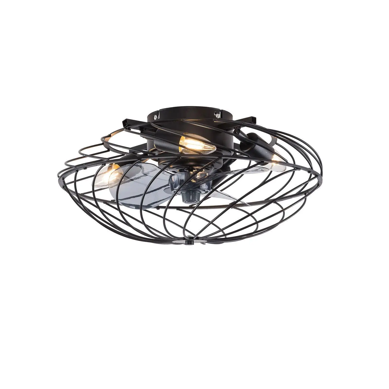 Caged Low Profile Ceiling Fan w/ Light 3 Speeds Enclosed Ceiling Fan Lights+RC