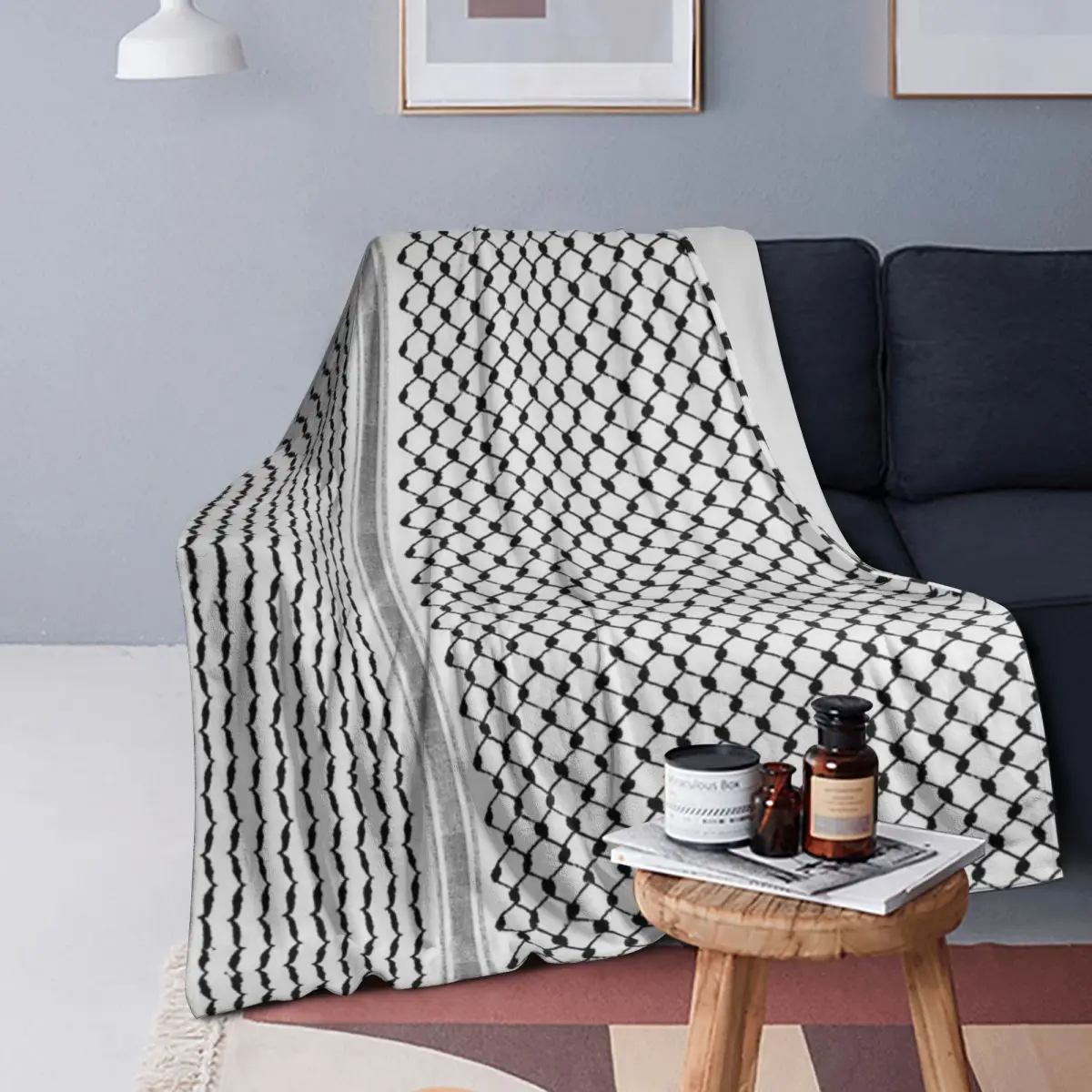 

Palestinian Hatta Kufiya Folk Pattern Blanket Warm Flannel Throw Blanket Bedspread for Bed Living room Picnic Travel Home Couch