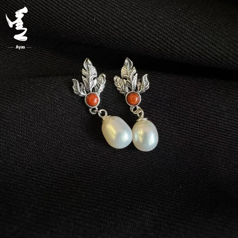 

Китайские серьги из монгольского чистого серебра 925, натуральный южный красный жемчуг
