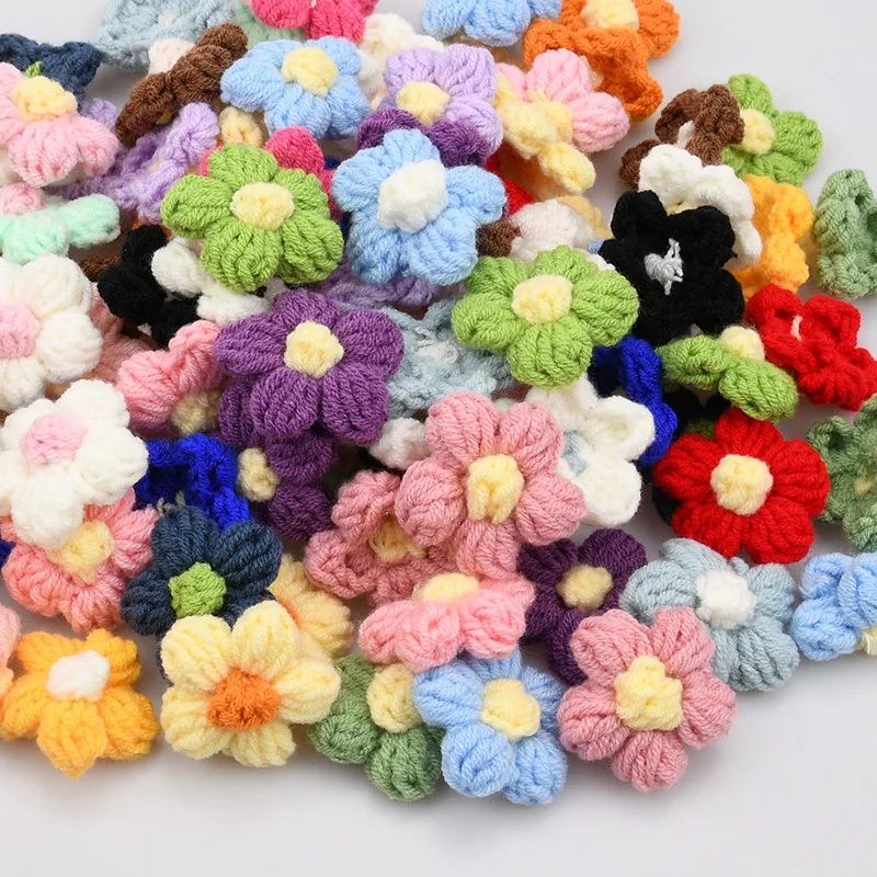 

10/20Pcs 4cm Wool Flower Applique For Hand-knitted Craft Shoes Hats Clothes Sewing DIY Hair Clips Decorative Supplies