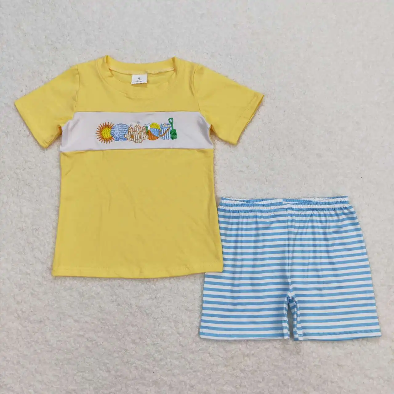 

BSSO0397 Toddler Boutique Clothes Outfits Embroidery Print Short Sleeve Top With Shorts Set Kids Boys Summer Outfits